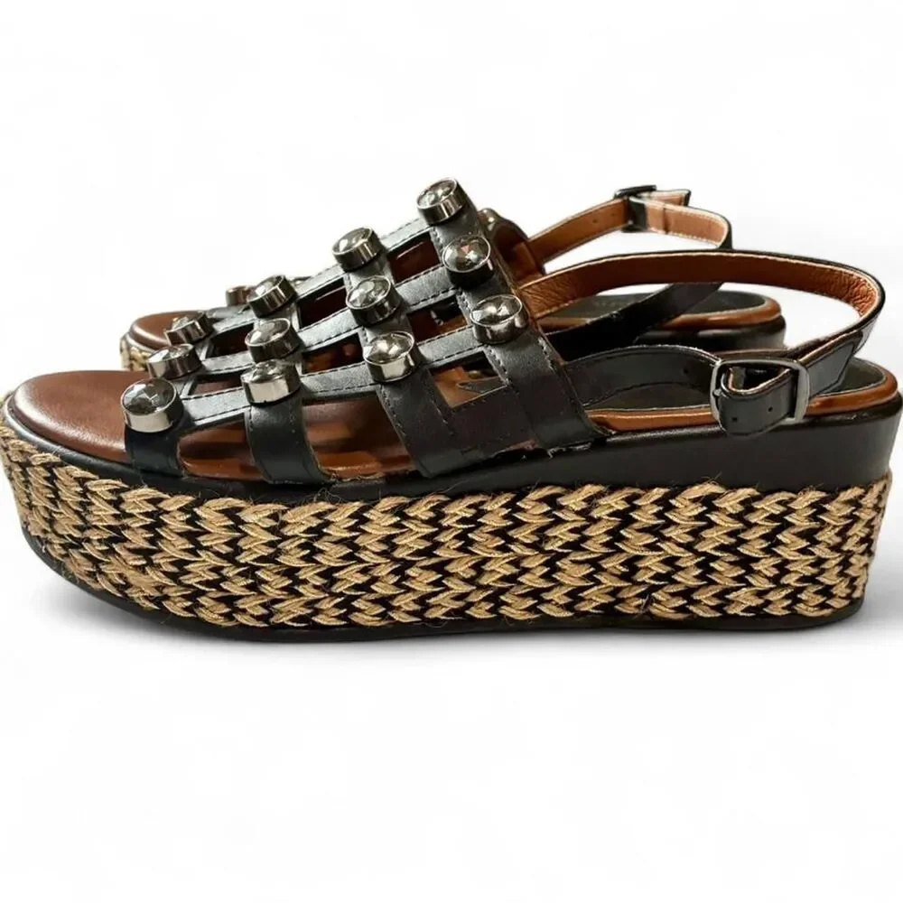 Cafenoir Chunky Platform Black Rhinestone Sandals